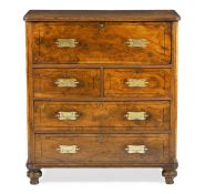 Y A VICTORIAN HUANGHUALI AND HARDWOOD CAMPAIGN SECRETAIRE CHEST OF DRAWERS, MID 19TH CENTURY