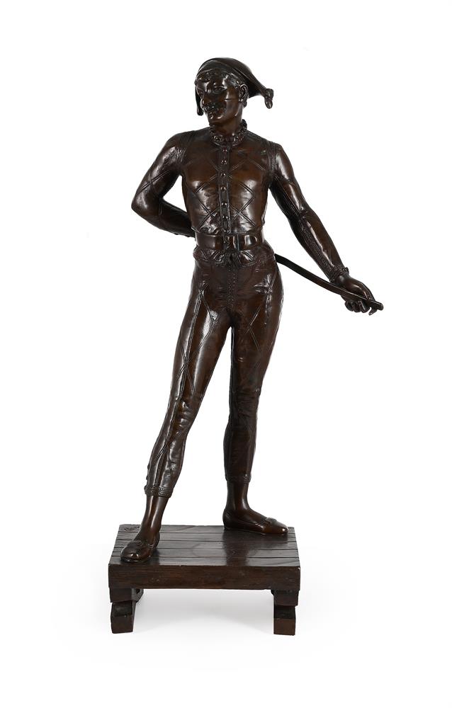 ALFRED PIERRE RICHARD (1844-1884), A LARGE BRONZE FIGURE 'THE HARLEQUIN', LATE 19TH CENTURY