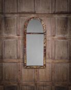 AN UNUSUAL VERRE EGLOMISE CHINOISERIE PAINTED AND SIMULATED TORTOISESHELL MIRROR, 19TH CENTURY