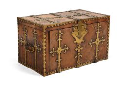 Y A WILLIAM & MARY WALNUT AND GILT METAL MOUNTED COFFRE FORT OR STRONGBOX, CIRCA 1690