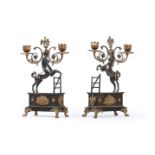 A PAIR OF BRONZE AND GILT METAL HORSE CANDELABRA, EARLY TO MID 19TH CENTURY