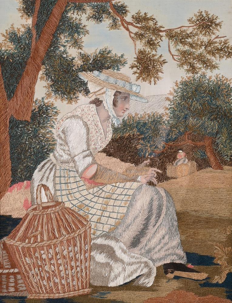 A PAIR OF LATE REGENCY SILKWORK EMBROIDERY PICTURES, CIRCA 1820-1840 - Image 6 of 7
