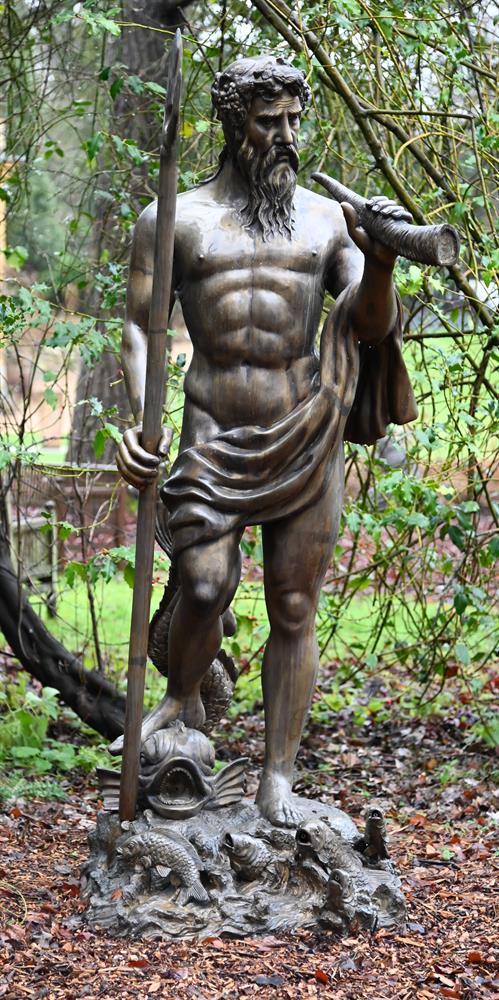 A MONUMENTAL BRONZE FOUNTAIN FIGURE OF NEPTUNE , MODERN