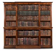 Y A WILLIAM IV GONCALO ALVES BREAKFRONT OPEN BOOKCASE, IN THE MANNER OF GILLOWS, CIRCA 1835