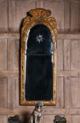 A GILT LACQUER, PAINTED AND CHINOISERIE DECORATED MIRROR, IN QUEEN ANNE STYLE, 20TH CENTURY