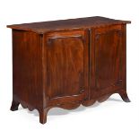 A GEORGE III MAHOGANY SERPENTINE SIDE CABINET, CIRCA 1790
