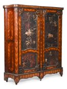 Y A LOUIS XV BOIS SATINE AND CHINESE LACQUER MOUNTED PRESS CUPBOARD, THIRD QUARTER 18TH CENTURY