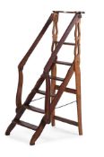 A FLIGHT OF CONTINENTAL BEECH FOLDING LIBRARY STEPS, LATE 19TH CENTURY