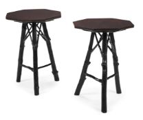 A PAIR OF MAHOGANY AND EBONISED HEXAGONAL OCCASIONAL TABLES, LATE 19TH OR 20TH CENTURY