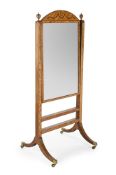 A GEORGE III SATINWOOD AND MARQUETRY CHEVAL MIRROR, CIRCA 1790