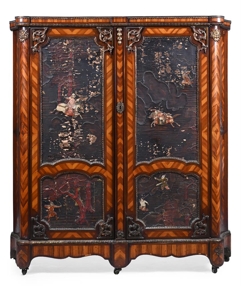 Y A LOUIS XV BOIS SATINE AND CHINESE LACQUER MOUNTED PRESS CUPBOARD, THIRD QUARTER 18TH CENTURY - Image 2 of 3