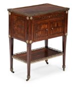 Y A LOUIS XVI KINGWOOD AND SPECIMEN MARQUETRY TWO TIER WRITING TABLE
