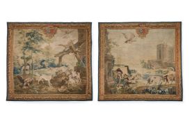 A PAIR OF LOUIS XV BEAUVAIS 'FABLES DE LA FONTAINE' TAPESTRIES, CIRCA 1740