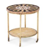 A SPECIMEN MARBLE AND GILT BRASS TWO TIER TABLE OR ETAGERE, IN THE MANNER OF MALLETT, 20TH CENTURY