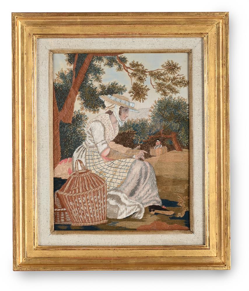A PAIR OF LATE REGENCY SILKWORK EMBROIDERY PICTURES, CIRCA 1820-1840 - Image 5 of 7