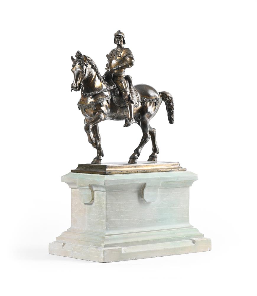 AFTER VERROCCHIO, AN ITALIAN BRONZE MODEL OF THE EQUESTRIAN MONUMENT TO BARTOLOMEO COLLEONI