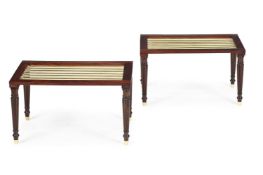 A PAIR OF MAHOGANY AND BRASS LUGGAGE STANDS, CONTEMPORARY, INCORPORATING EARLY 19TH CENTURY ELEMENTS