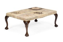 A STAINED BEECH AND KILIM UPHOLSTERED CENTRE STOOL OR FOOTSTOOL, MID 20TH CENTURY