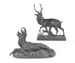 TWO FRENCH ANIMALIER BRONZES OF STAGS, EARLY 20TH CENTURY