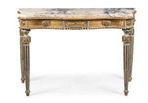 AN ITALIAN GILTWOOD AND GREEN PAINTED SIDE OR CONSOLE TABLE, IN NEOCLASSICAL STYLE, 20TH CENTURY
