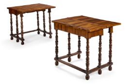 A PAIR OF WALNUT, OAK AND MARQUETRY TEA TABLES IN DUTCH STYLE, 18TH CENTURY AND LATER ELEMENTS