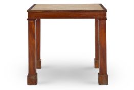 A MARBLE TOPPED MAHOGANY CENTRE TABLE, SECOND HALF 19TH CENTURY