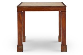 A MARBLE TOPPED MAHOGANY CENTRE TABLE, SECOND HALF 19TH CENTURY