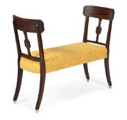 A MAHOGANY AND UPHOLSTERED DRESSING STOOL OR WINDOW SEAT, INCORPORATING 19TH CENTURY ELEMENTS