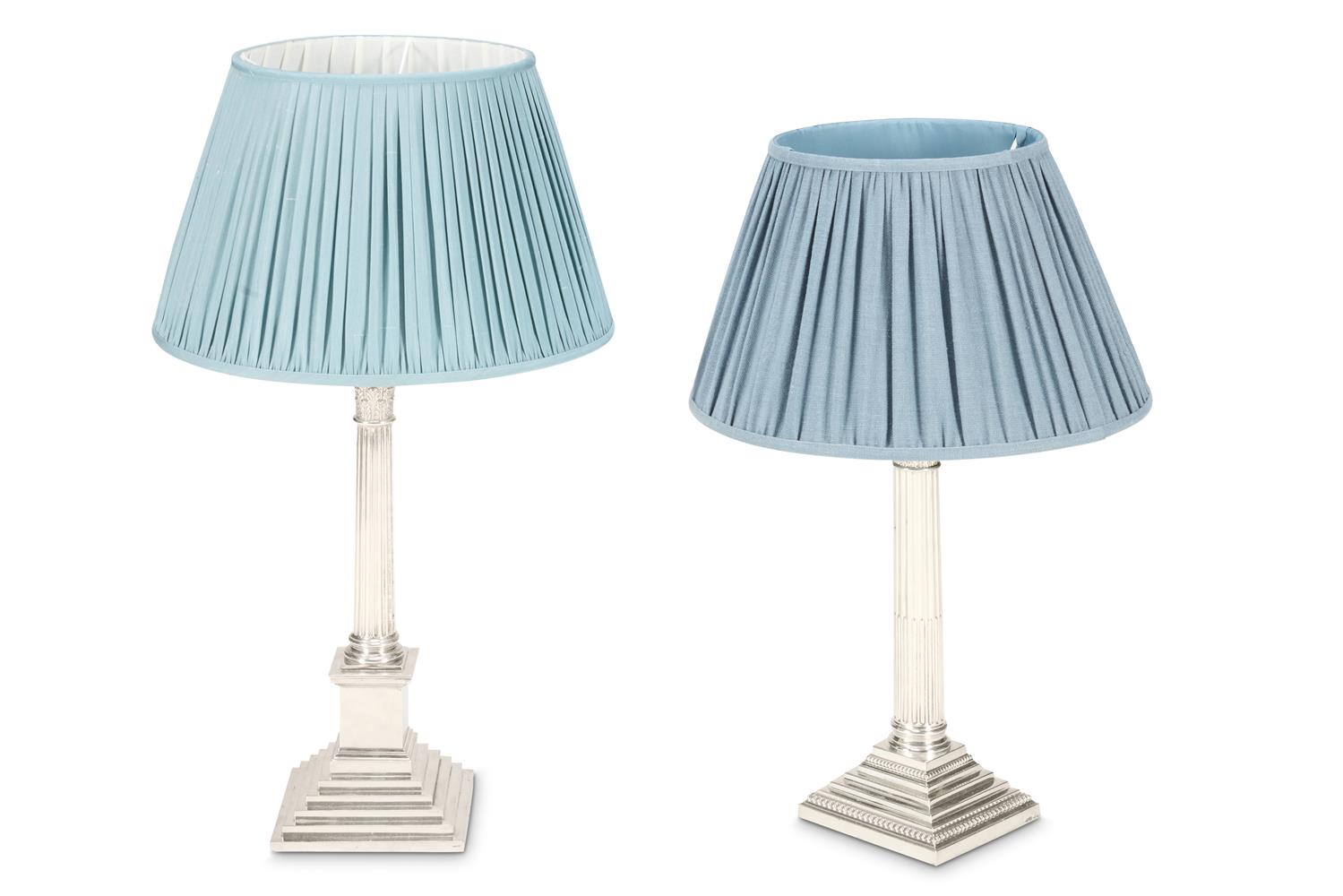 TWO SILVER PLATED COLUMN LAMPS, 20TH CENTURY - Image 2 of 2