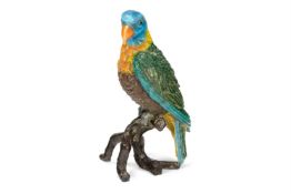 A COLD PAINTED BRONZE MODEL OF A PARROT IN THE MANNER OF BERGMANN, 20TH CENTURY
