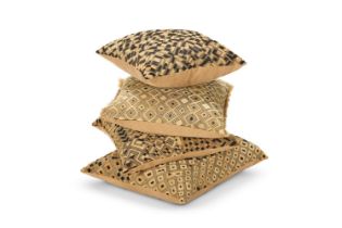 FOUR KUBA RAFFIA CLOTH CUSHIONS, CONGO, LATE 20TH CENTURY