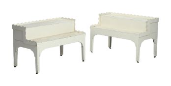 A PAIR OF CREAM PAINTED TWO-TIER FLOWER STANDS, LATE 19TH OR EARLY 20TH CENTURY