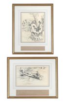 GEORGE DENHOLM ARMOUR (BRITISH 1864-1949), TWO PEN AND INK STUDIES: FIGURES IN A BOAT AND SHOOTING