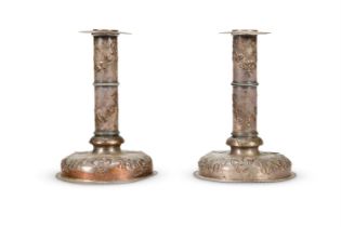 A PAIR OF SILVER PLATED COPPER CANDLESTICKS, PROBABLY NORTH EUROPEAN, 19TH CENTURY