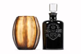 A RALPH LAUREN AYERS SKULL AND BONES DECANTER, TOGETHER WITH A KOONAM VASE