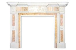 A WHITE AND YELLOW VEINED MARBLE AND SIMULATED MARBLE CHIMNEYPIECE IN GEORGE II STYLE, MODERN