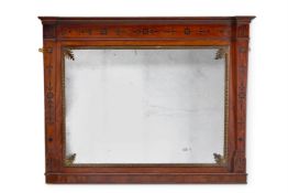 Y A MAHOGANY, EBONY INLAID AND METAL MOUNTED OVERMANTEL MIRROR, IN REGENCY STYLE, 19TH CENTURY