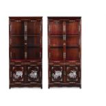 Y A PAIR OF CHINESE MOTHER-OF-PEARL INLAID HARDWOOD CABINETS, LATE 19TH OR EARLY 20TH CENTURY