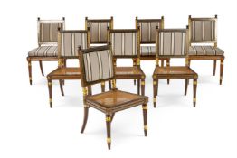 A SET OF EIGHT OAK, EBONISED, PARCEL GILT AND BRASS MARQUETRY CHAIRS, FOUR CIRCA 1815