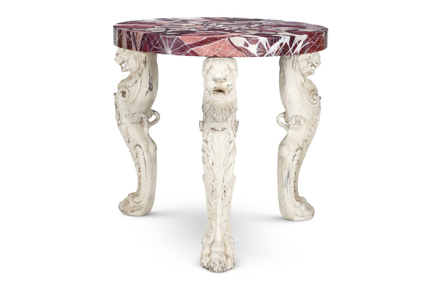A SIMULATED MARBLE AND WHITE PAINTED CENTRE TABLE, 20TH CENTURY, SOME ELEMENTS POSSIBLY 19TH CENTURY