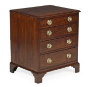 A TEAK CHEST OF DRAWERS OF SMALL PROPORTION, IN GEORGE III STYLE, 19TH CENTURY