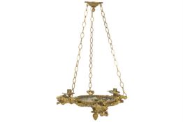 AN ORMOLU COLZA TYPE THREE LIGHT CHANDELIER, EARLY 20TH CENTURY