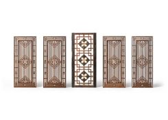 FOUR CHINESE LATTICE WOOD WINDOWS, QING DYNASTY, AND ANOTHER SIMILAR