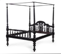 AN ANGLO-INDIAN EBONISED FOUR POSTER BED, 19TH OR 20TH CENTURY