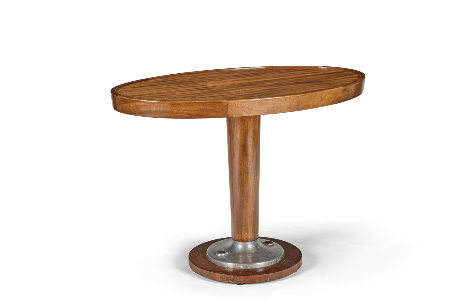 AN ALUMINIUM MOUNTED PALE MAHOGANY `YACHT' TABLE, MID 20TH CENTURY