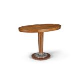 AN ALUMINIUM MOUNTED PALE MAHOGANY `YACHT' TABLE, MID 20TH CENTURY