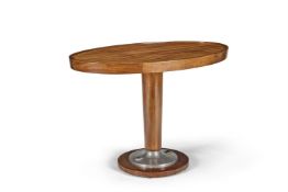 AN ALUMINIUM MOUNTED PALE MAHOGANY `YACHT' TABLE, MID 20TH CENTURY