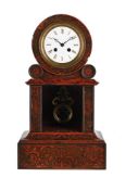 Y A NAPOLEON III FRENCH TORTOISESHELL AND CUT BRASS AND EBONISED 'BOULLE' MANTEL CLOCK, CIRCA 1870