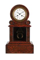 Y A NAPOLEON III FRENCH TORTOISESHELL AND CUT BRASS AND EBONISED 'BOULLE' MANTEL CLOCK, CIRCA 1870
