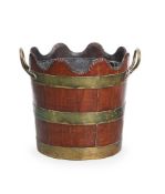 A GEORGE III OAK AND BRASS BOUND BUCKET, CIRCA 1780